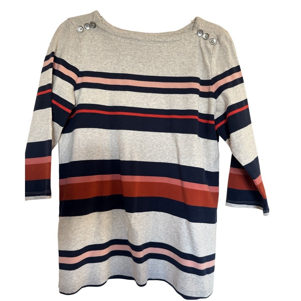 Croft & Barrow Women's Large 3/4 sleeve stripe blouse red blue Metallic Buttons